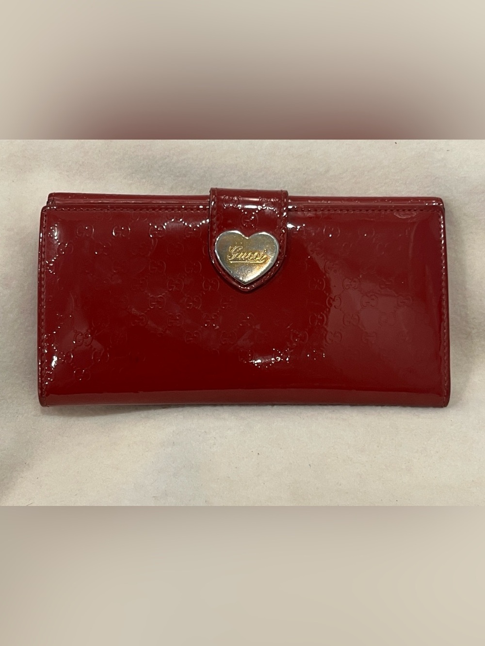 Vintage Gucci Microguccissima Heart Long Wallet in Red Patent Complete with COA!